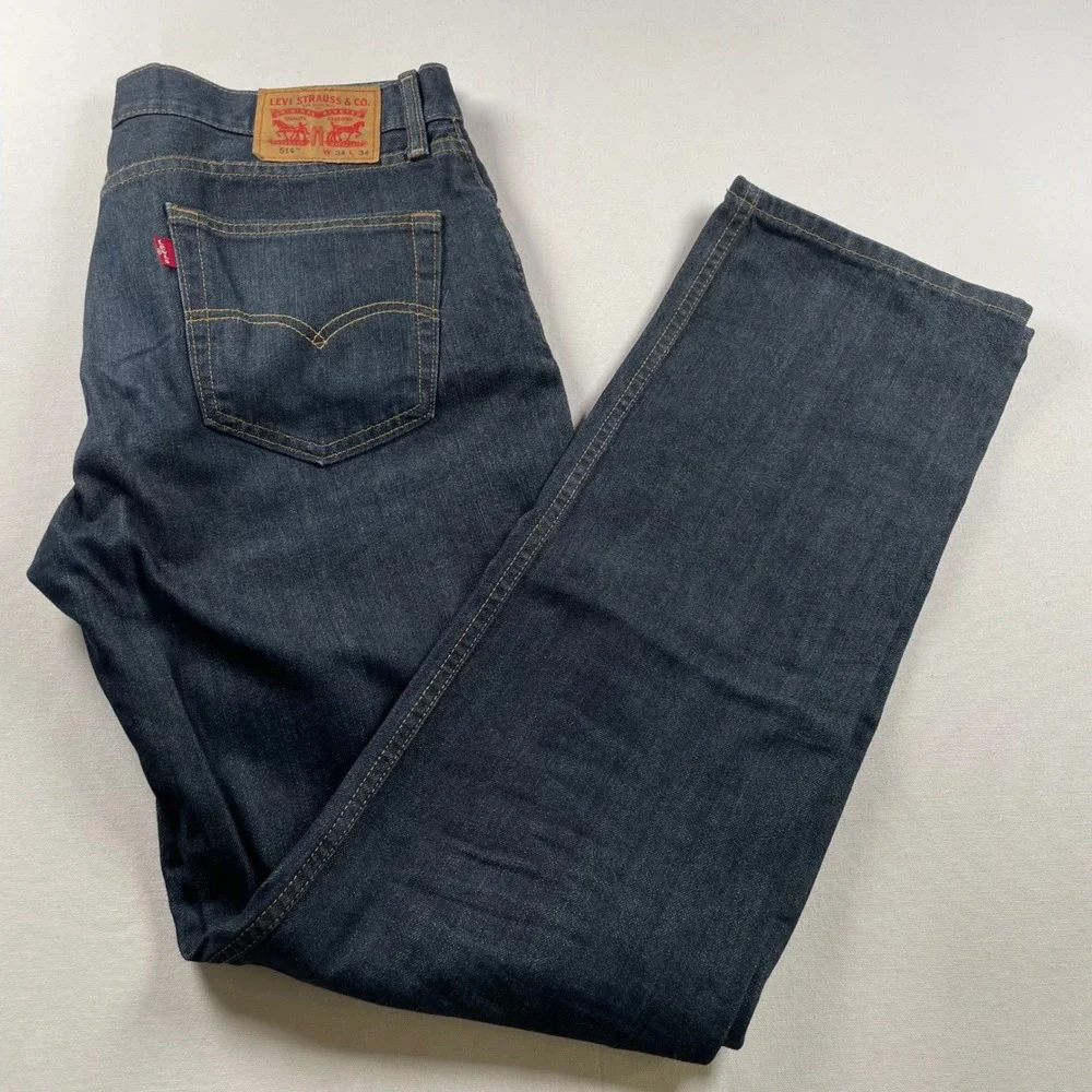 Levis 514 Straight Fit Jeans Mens 34x34 Dark Wash Indigo Denim Pants